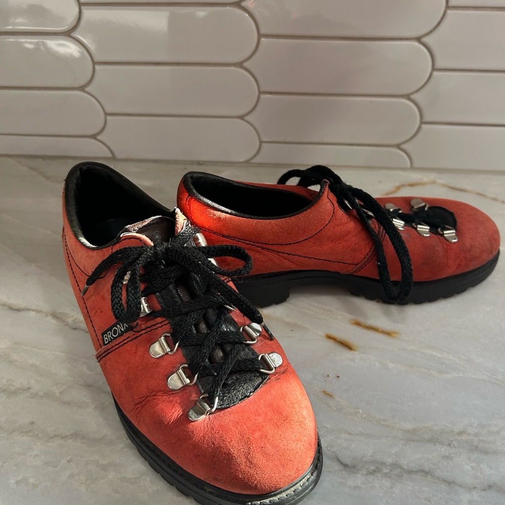 Bronx Shoes Size 37 Vintage Red Lace Up Suede Vera Pelle Y2K Leather‎ Chunky